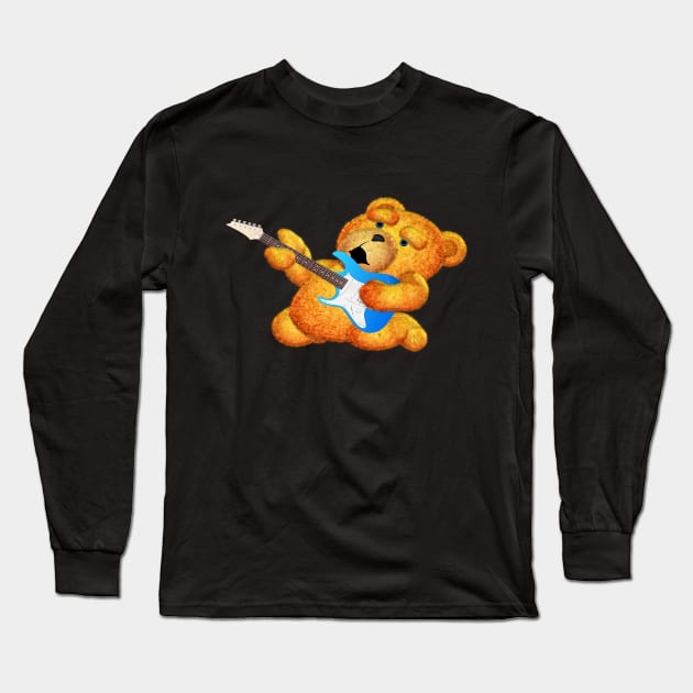 Lazzy Teddy Bear  Guitar Jam Blue Eyes 2 Long Sleeve T-Shirt by Ratherkool